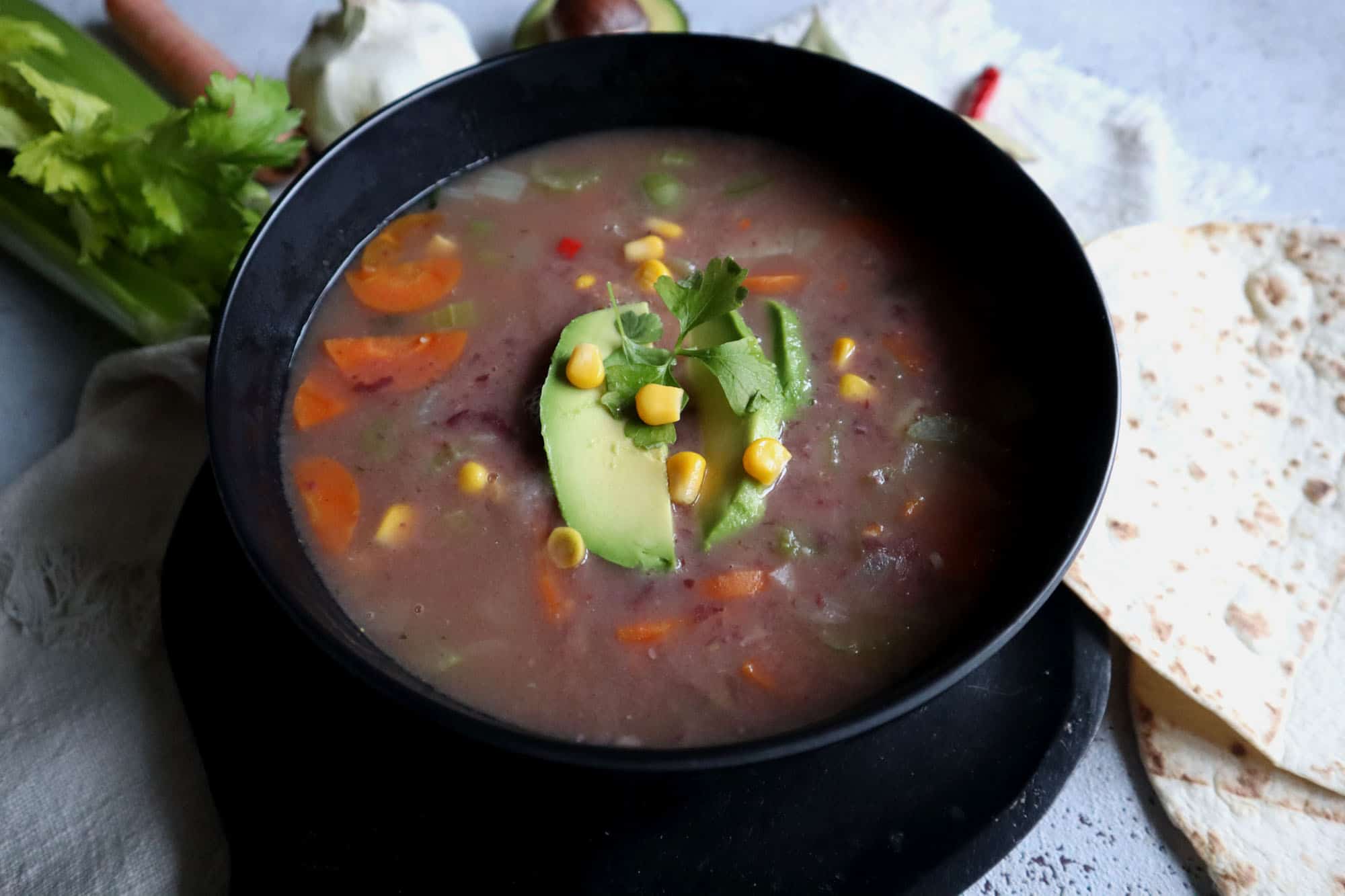 Spicy soup with avoacado